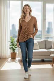 Ruched front tee - biscotti - Blue Sky Fashions & Lingerie