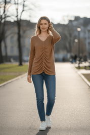 Ruched front tee - biscotti - Blue Sky Fashions & Lingerie