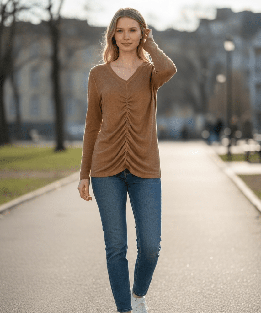 Ruched front tee - biscotti - Blue Sky Fashions & Lingerie