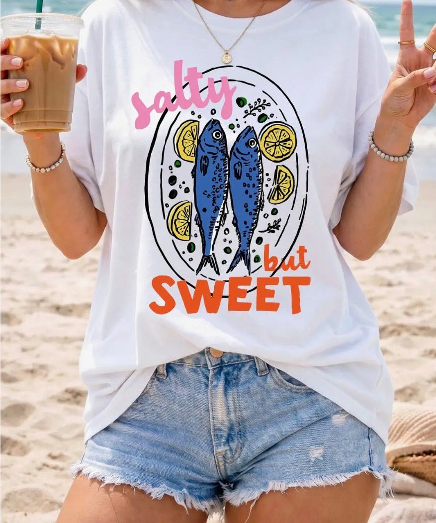 Salty But Sweet Lemon Fish Graphic Tee - Blue Sky Fashions & Lingerie