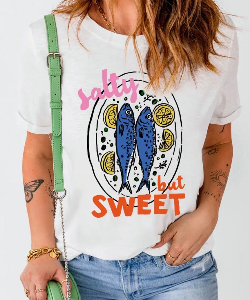 Salty But Sweet Lemon Fish Graphic Tee - Blue Sky Fashions & Lingerie
