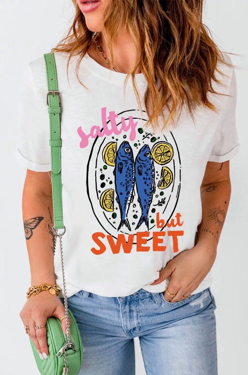 Salty But Sweet Lemon Fish Graphic Tee - Blue Sky Fashions & Lingerie