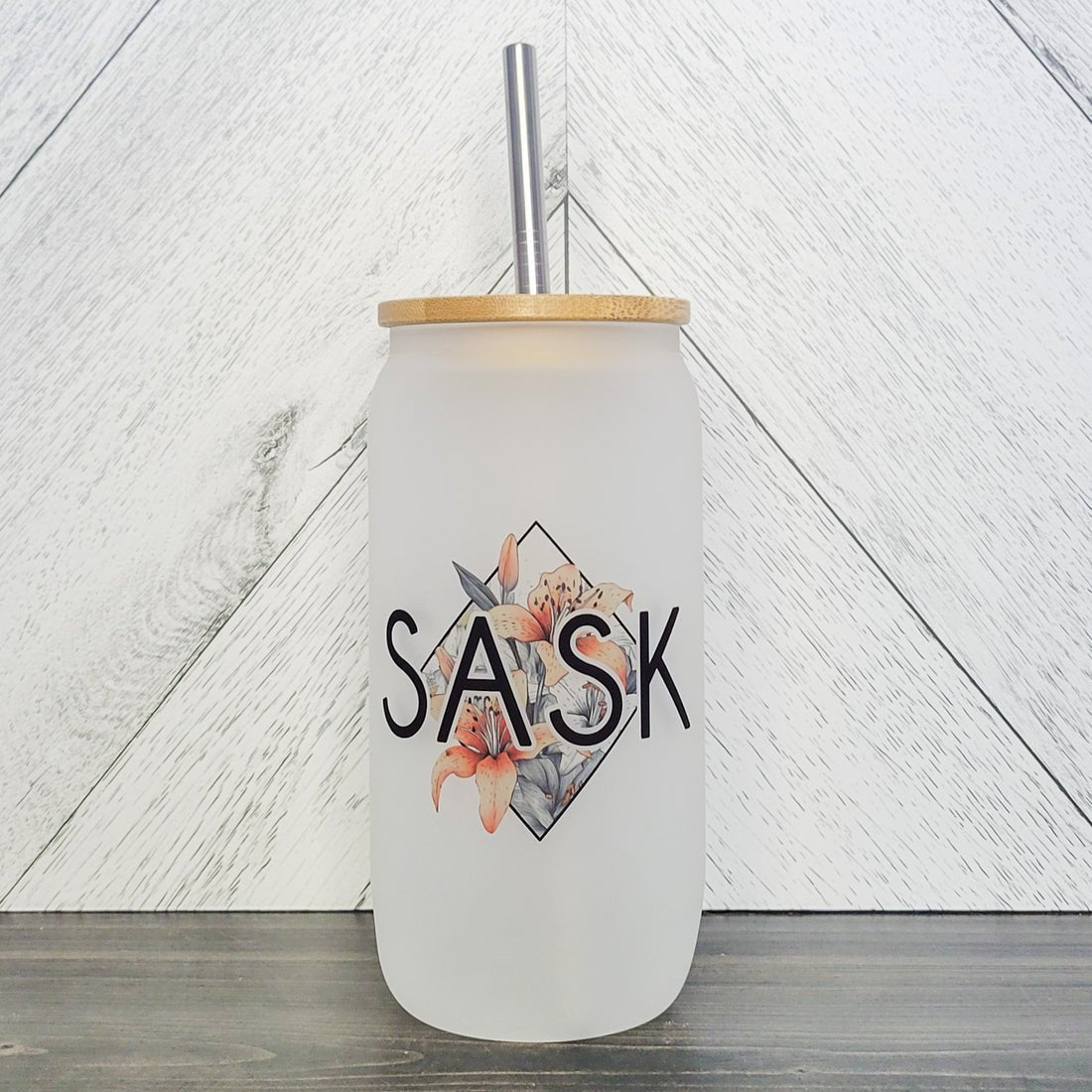 SASK Diamond Glass Can with Bamboo Lid - Blue Sky Fashions & Lingerie