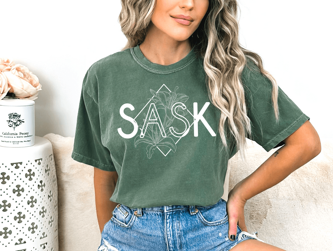 SASK Diamond Line Art Unisex T-shirt | Military Green - Blue Sky Fashions & Lingerie