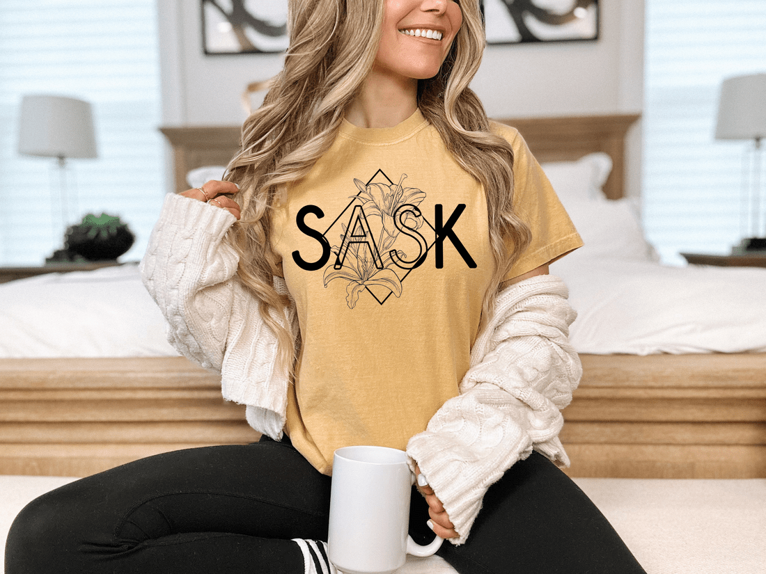 SASK Diamond Line Art Unisex T-shirt | Mustard Yellow - Blue Sky Fashions & Lingerie