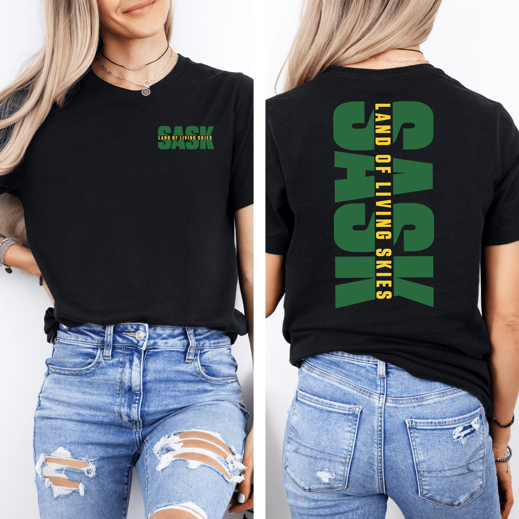 SASK Land Of Living Skies Unisex T-shirt | Saskatchewan Clothing - Blue Sky Fashions & Lingerie