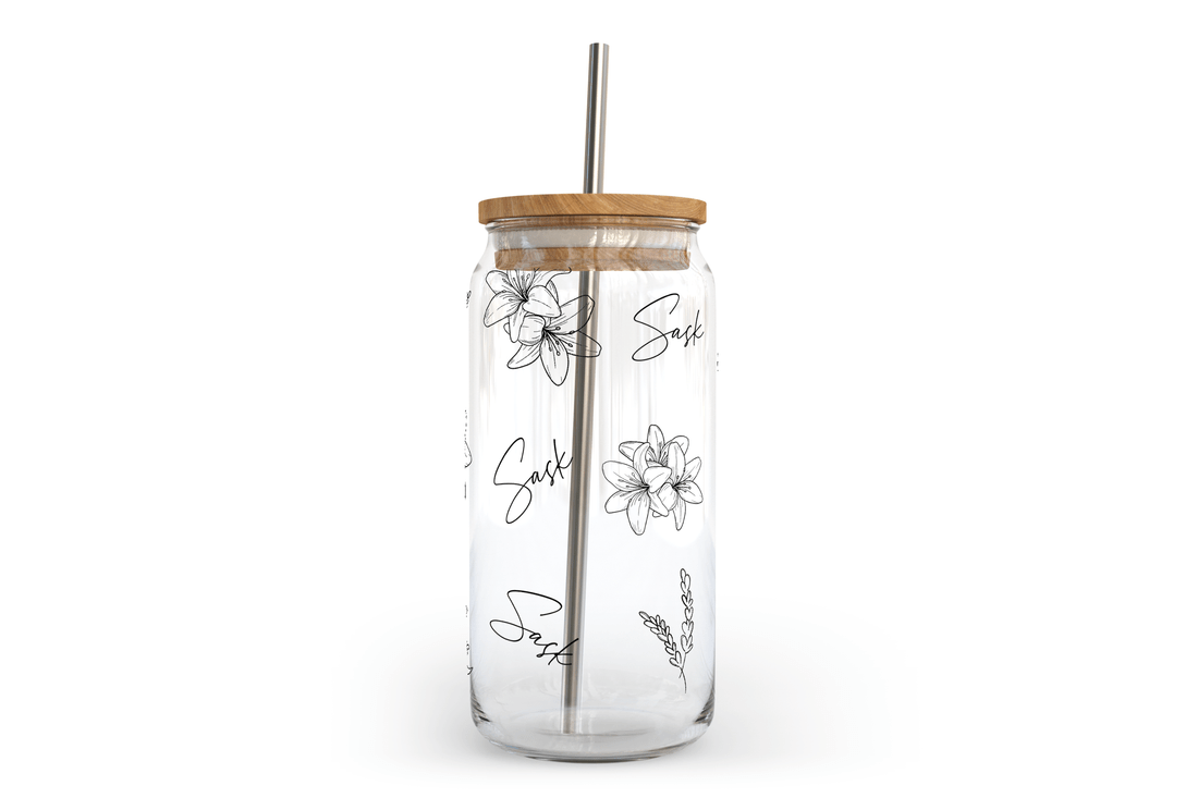 Sask Pattern Glass Can with Bamboo Lid - Blue Sky Fashions & Lingerie