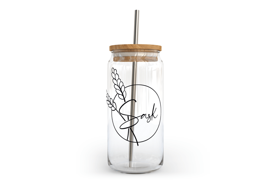 Sask Wheat Glass Can with Bamboo Lid - Blue Sky Fashions & Lingerie