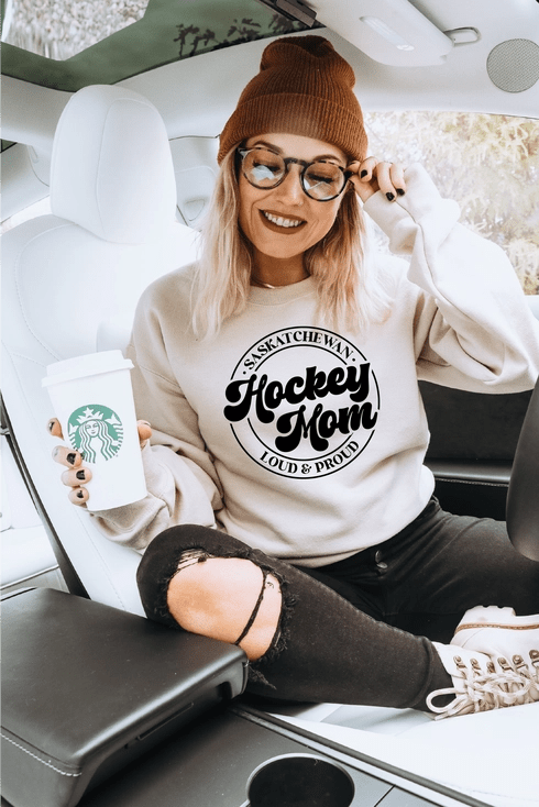 Saskatchewan Hockey Mom - Loud & Proud Sweatshirt - Sand - Blue Sky Fashions & Lingerie