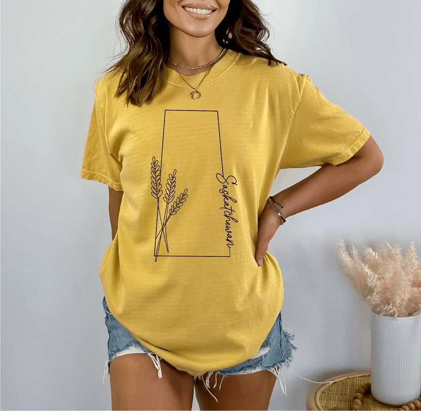 Saskatchewan Line Art Shirt - Yellow - Blue Sky Fashions & Lingerie