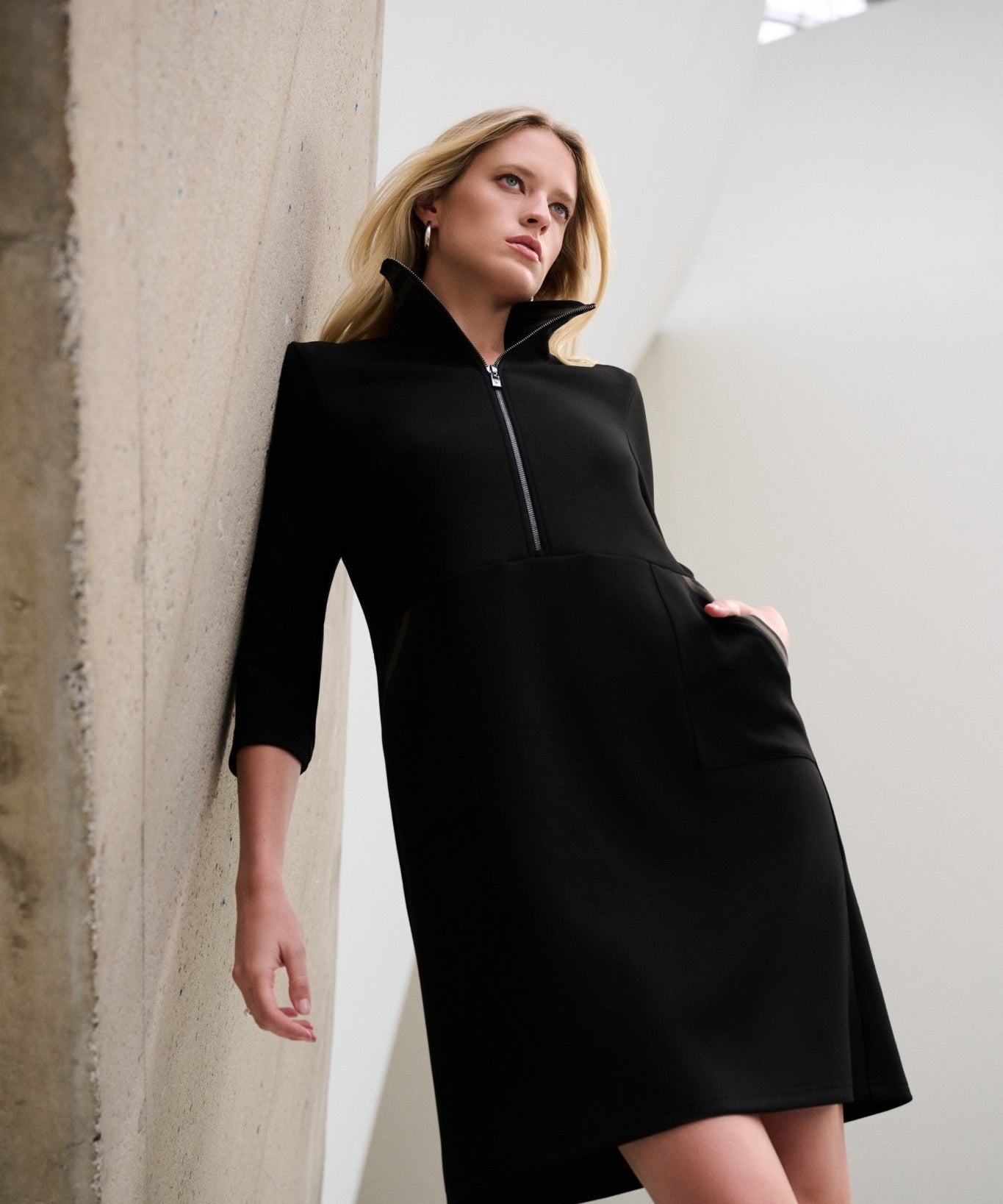 Scuba Jersey Funnel - Neck Straight Dress 263615 by Joseph Ribkoff Sport - Blue Sky Fashions & Lingerie