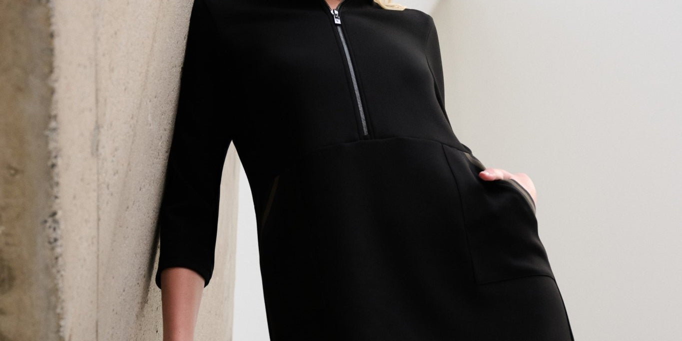 Scuba Jersey Funnel - Neck Straight Dress 263615 by Joseph Ribkoff Sport - Blue Sky Fashions &amp; Lingerie