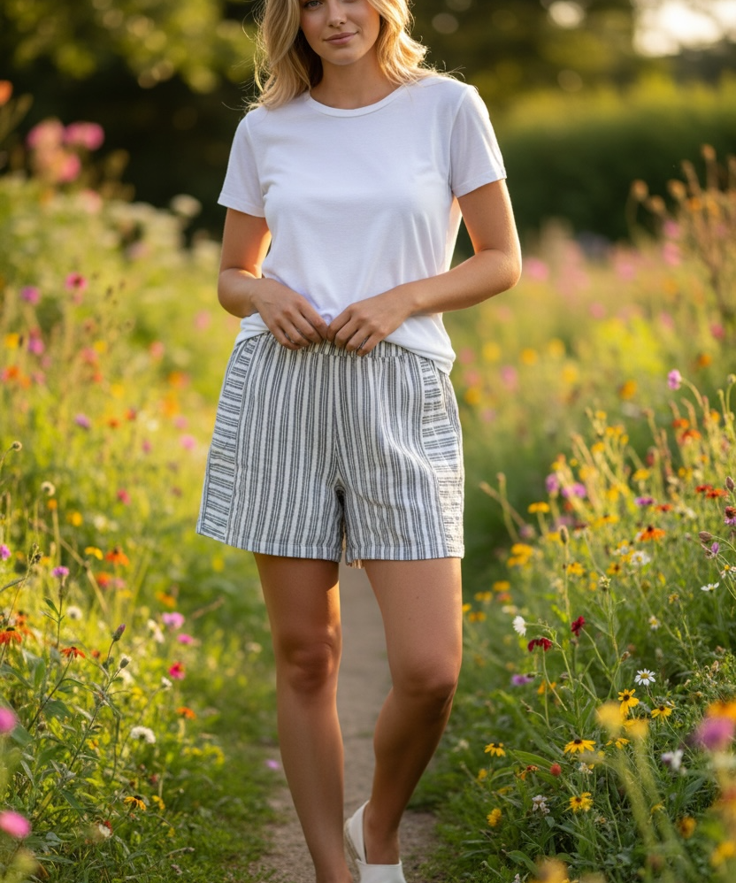 Seabreeze Striped Shorts - Fog - Blue Sky Fashions & Lingerie