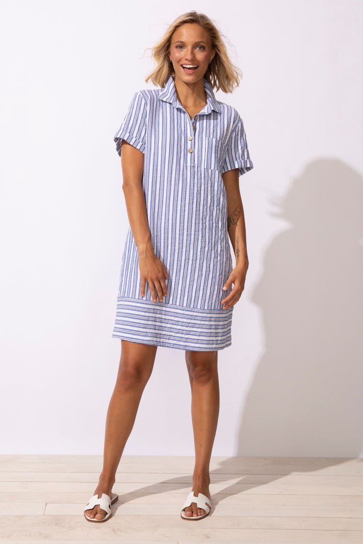 SEAPORT STRIPE MARINA SHIRT DRESS BLUE - Blue Sky Fashions & Lingerie