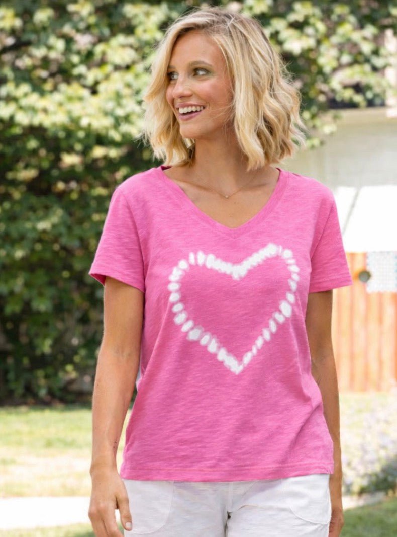 Shibori Heart V - Neck Tee - Blue Sky Fashions & Lingerie