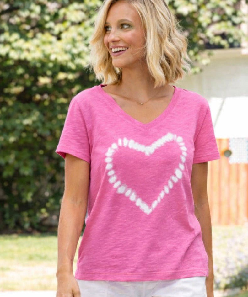 Shibori Heart V - Neck Tee - Blue Sky Fashions & Lingerie