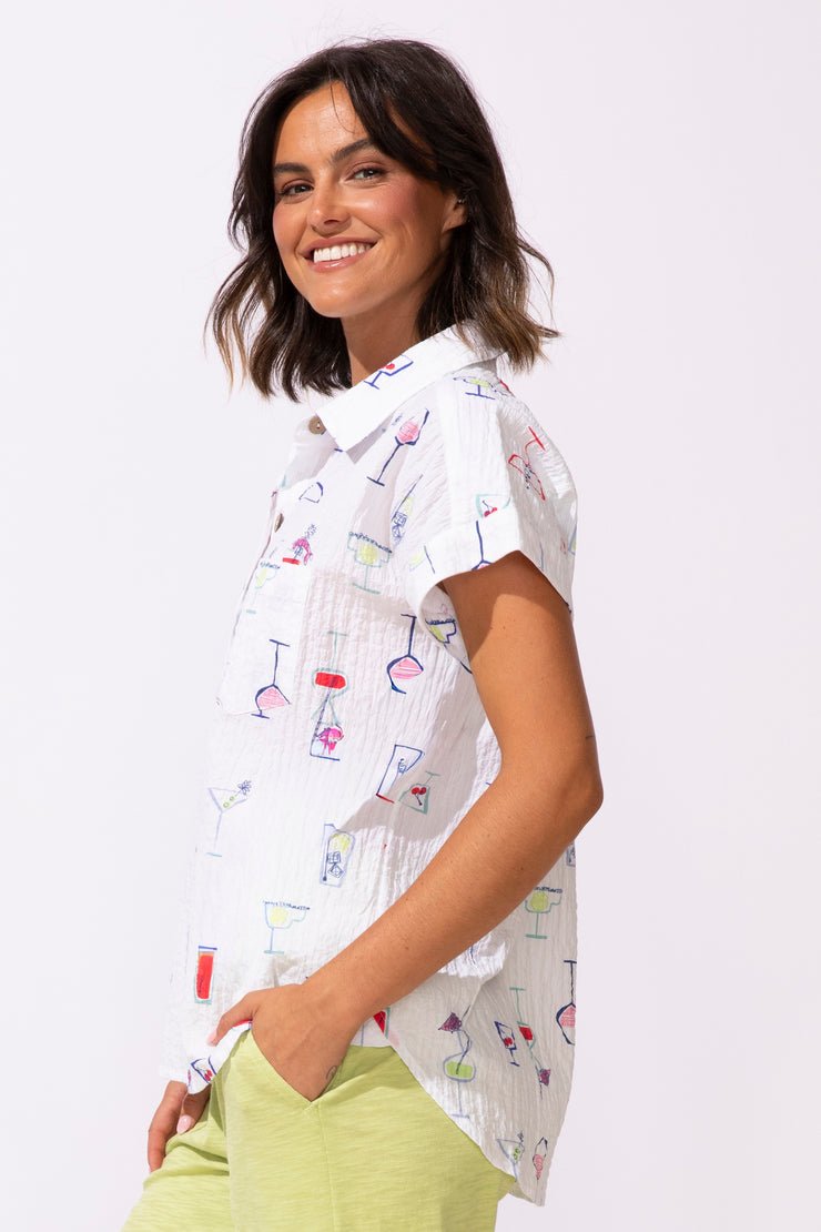 Short Sleeve Button down Cocktail Shirt - Blue Sky Fashions & Lingerie