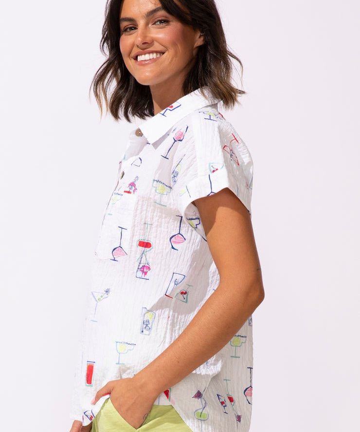 Short Sleeve Button down Cocktail Shirt - Blue Sky Fashions & Lingerie