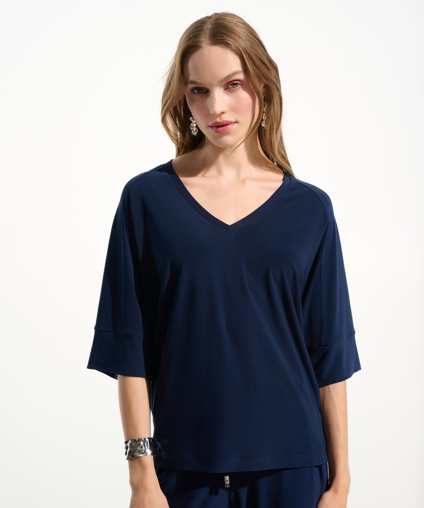 Silky Knit Boxy Top With V - neckline 261641 - Indigo - Blue Sky Fashions & Lingerie