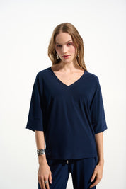 Silky Knit Boxy Top With V - neckline 261641 - Indigo - Blue Sky Fashions & Lingerie