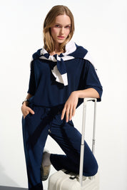 Silky Knit Boxy Top With V - neckline 261641 - Indigo - Blue Sky Fashions & Lingerie