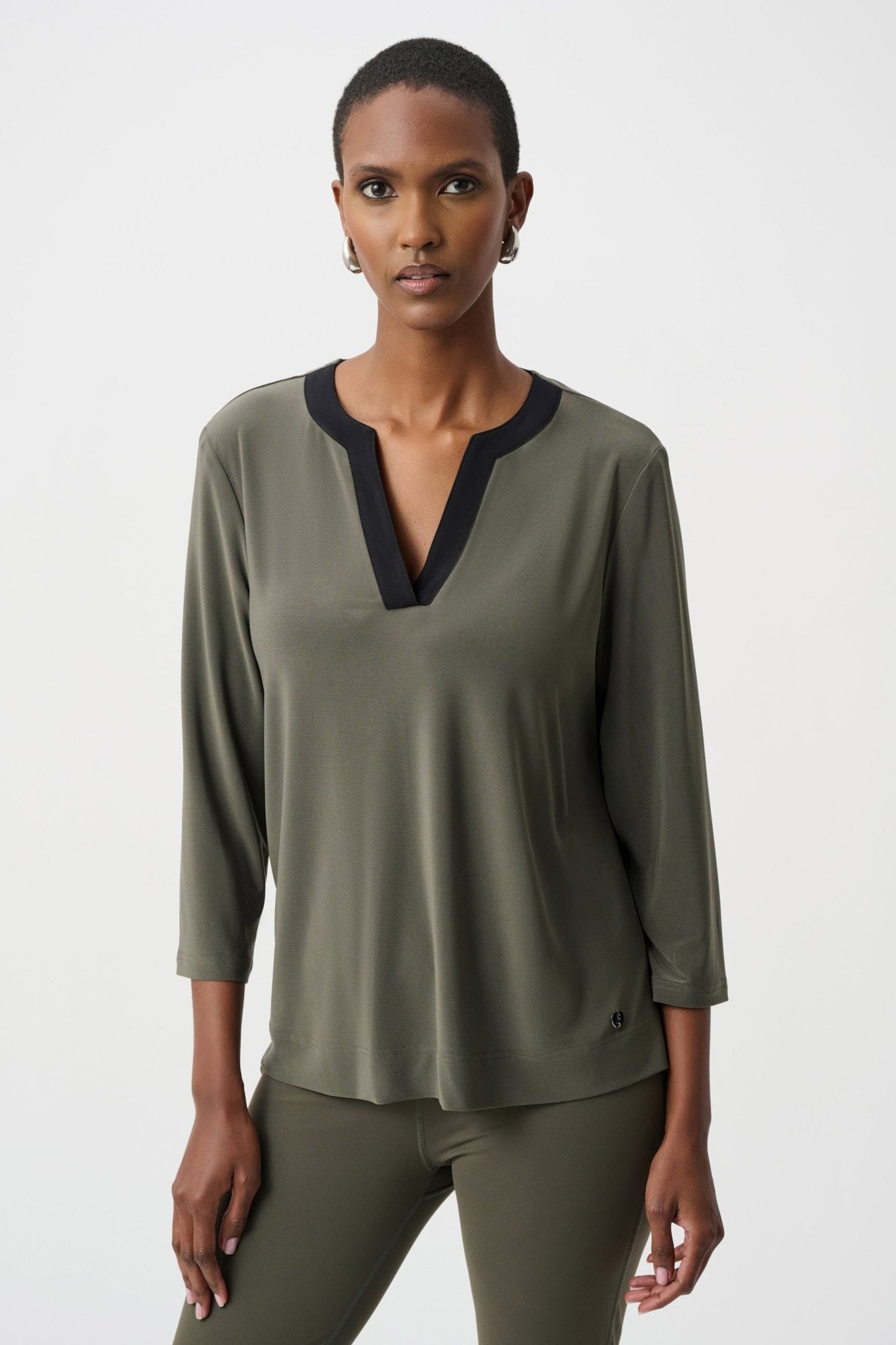 Silky Knit Color Block Straight Top 263629 - Avocado - Blue Sky Fashions & Lingerie