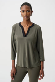 Silky Knit Color Block Straight Top 263629 - Avocado - Blue Sky Fashions & Lingerie