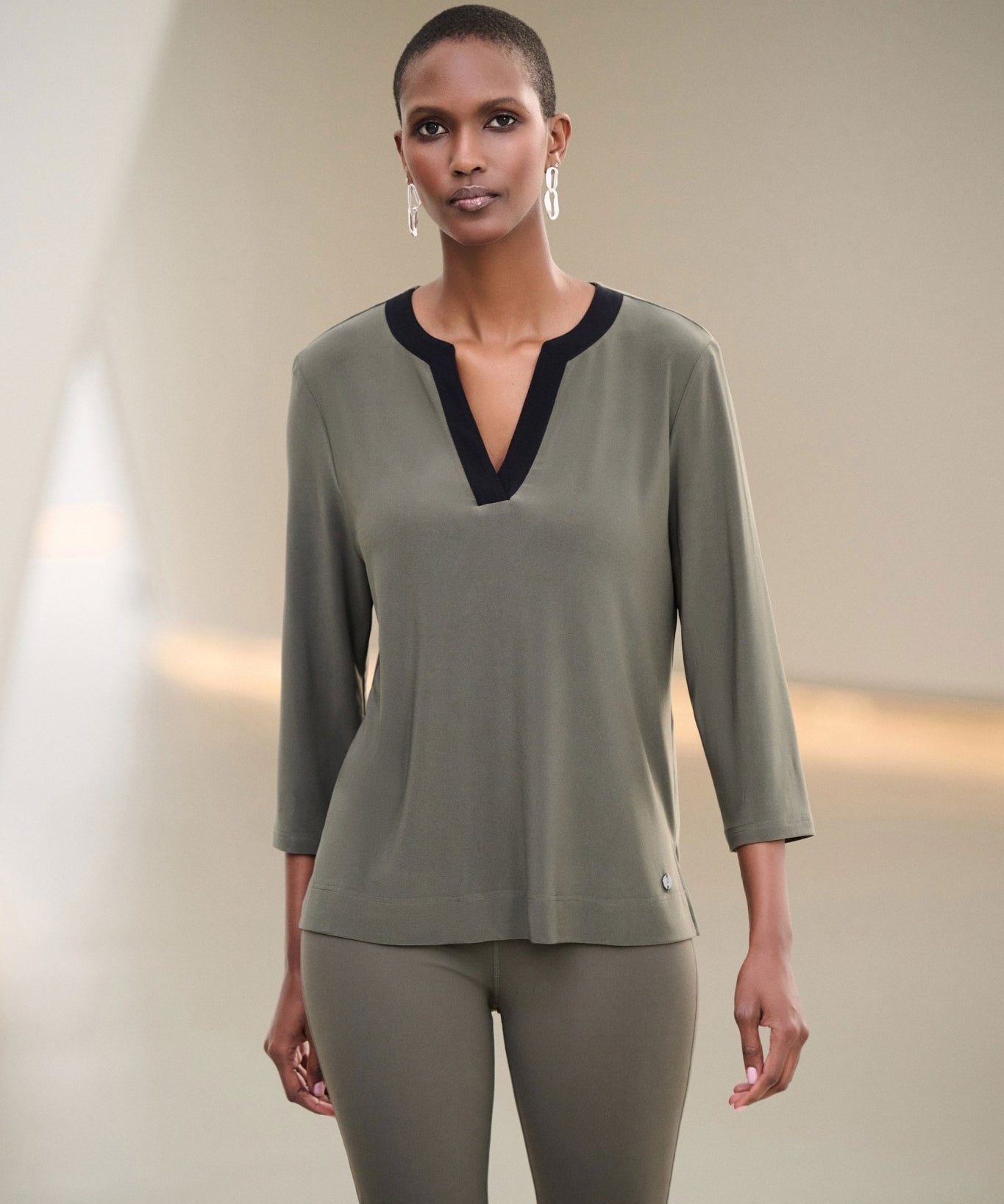 Silky Knit Color Block Straight Top 263629 - Avocado - Blue Sky Fashions & Lingerie