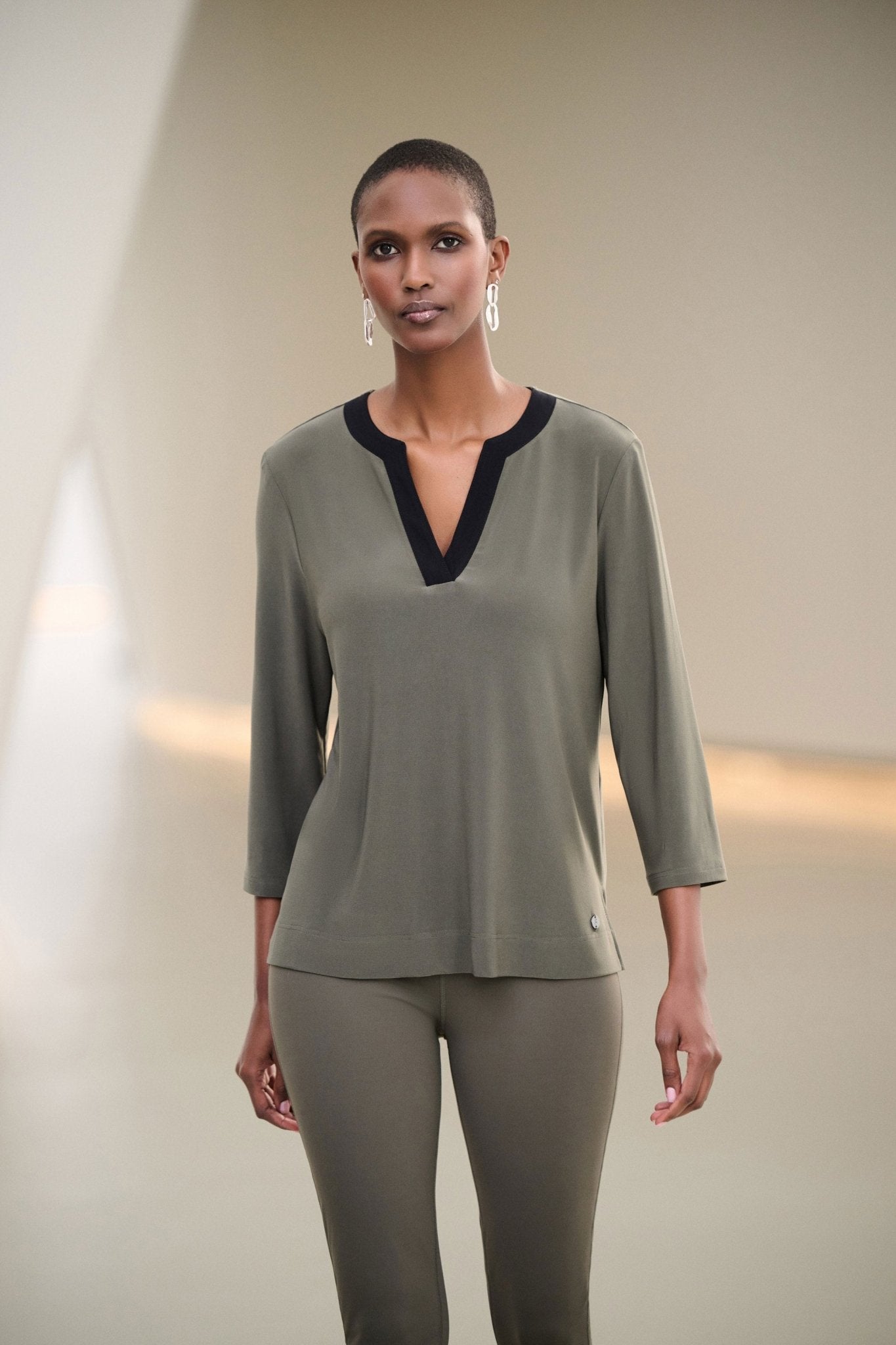 Silky Knit Color Block Straight Top 263629 - Avocado - Blue Sky Fashions & Lingerie