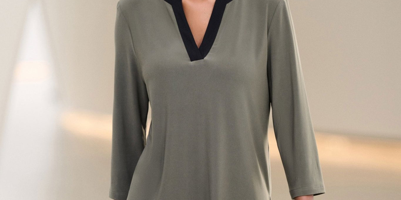 Silky Knit Color Block Straight Top 263629 - Avocado - Blue Sky Fashions &amp; Lingerie
