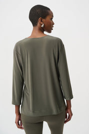 Silky Knit Color Block Straight Top 263629 - Avocado - Blue Sky Fashions & Lingerie