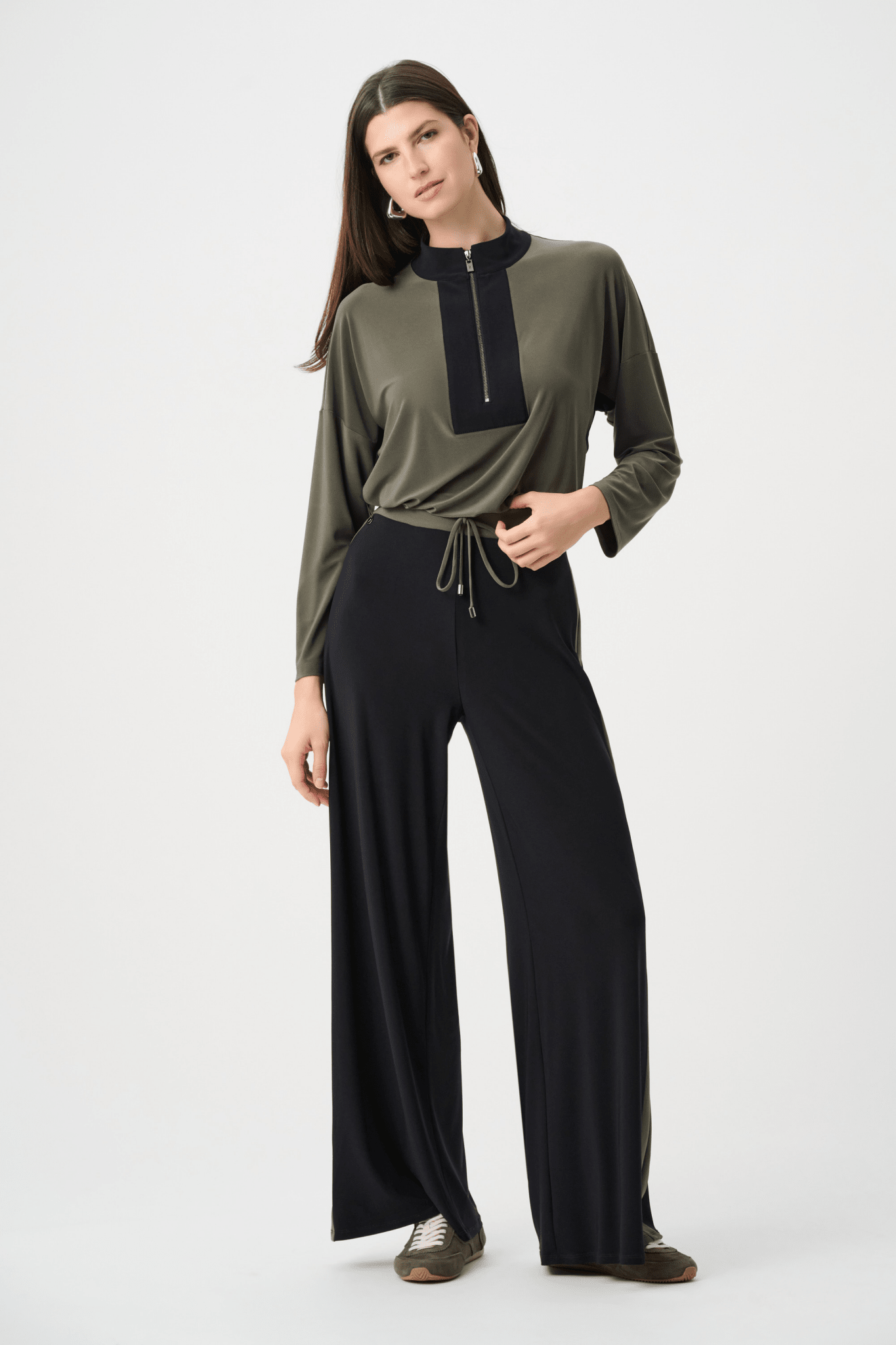 Silky Knit Color Block Wide Leg Pull - On Pants 263607 by Joseph Ribkoff Sport - Blue Sky Fashions & Lingerie