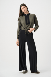 Silky Knit Color Block Wide Leg Pull - On Pants 263607 by Joseph Ribkoff Sport - Blue Sky Fashions & Lingerie