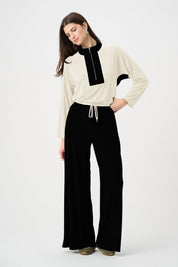 Silky Knit Color Block Wide Leg Pull - On Pants 263607 by Joseph Ribkoff Sport - Blue Sky Fashions & Lingerie