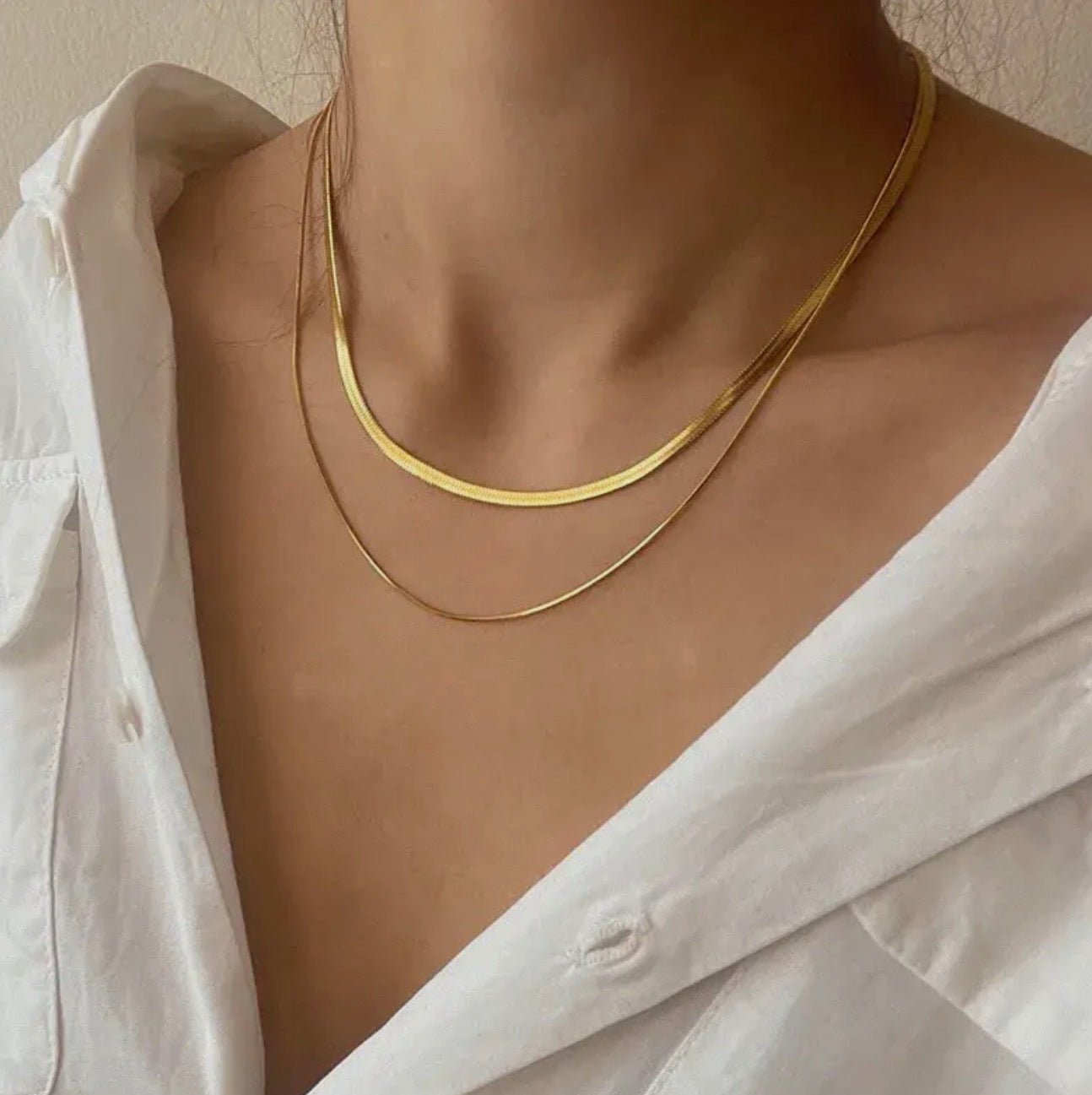 Simple Double Layering 18K Gold Plated Chain Necklace - Blue Sky Fashions & Lingerie