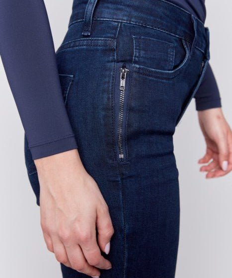 Skinny Jeans with Zipper Pocket Detail - Blue Black - Blue Sky Fashions & Lingerie