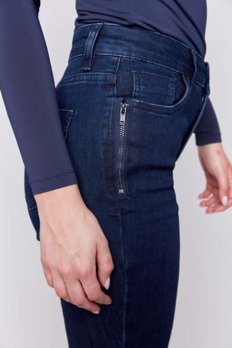 Skinny Jeans with Zipper Pocket Detail - Blue Black - Blue Sky Fashions & Lingerie