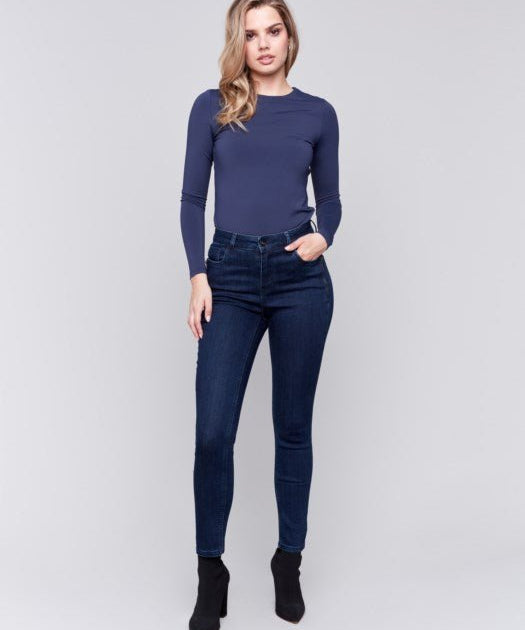 Skinny Jeans with Zipper Pocket Detail - Blue Black - Blue Sky Fashions & Lingerie