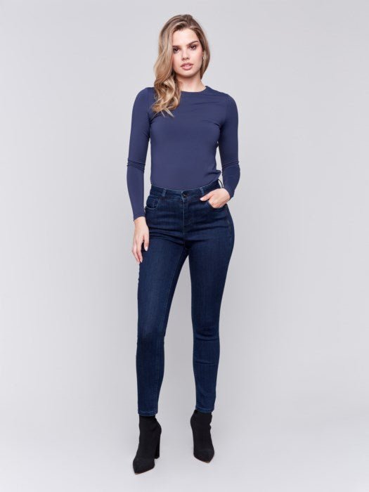 Skinny Jeans with Zipper Pocket Detail - Blue Black - Blue Sky Fashions & Lingerie