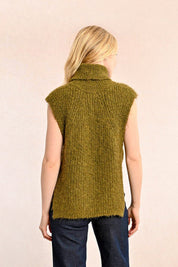 SLEEVELESS OPENWORK SWEATER WITH TURTLENECK - Khaki - Blue Sky Fashions & Lingerie