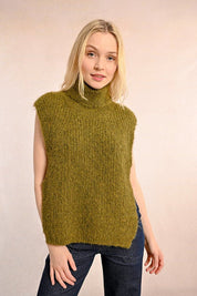 SLEEVELESS OPENWORK SWEATER WITH TURTLENECK - Khaki - Blue Sky Fashions & Lingerie