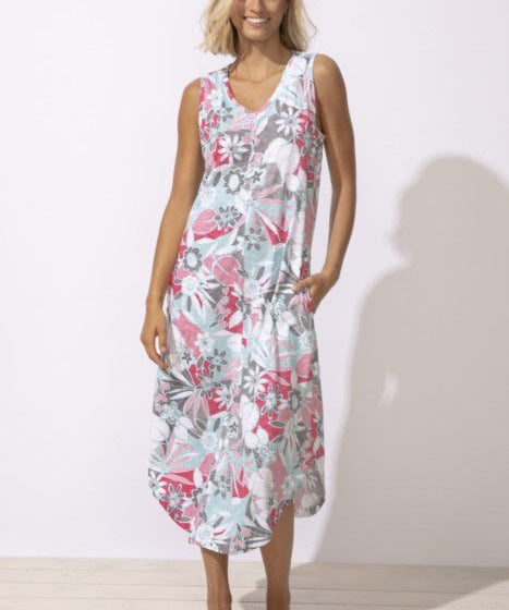 Sleeveless Seamed Dress - Poppy Print - Blue Sky Fashions & Lingerie