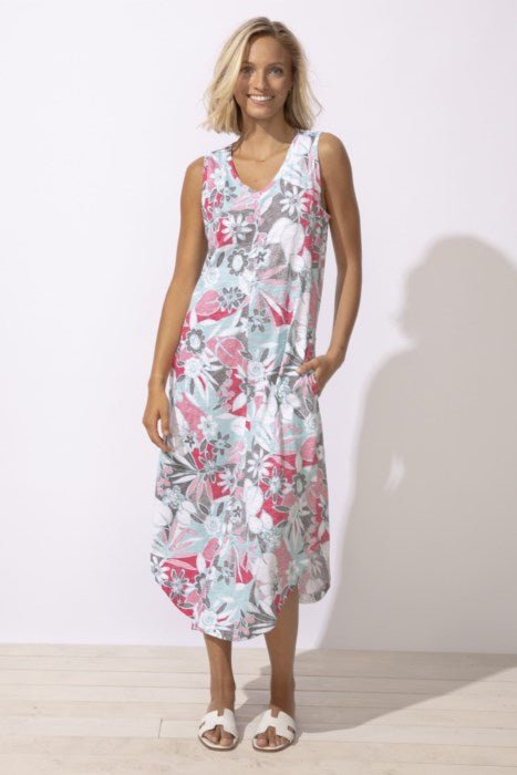 Sleeveless Seamed Dress - Poppy Print - Blue Sky Fashions & Lingerie