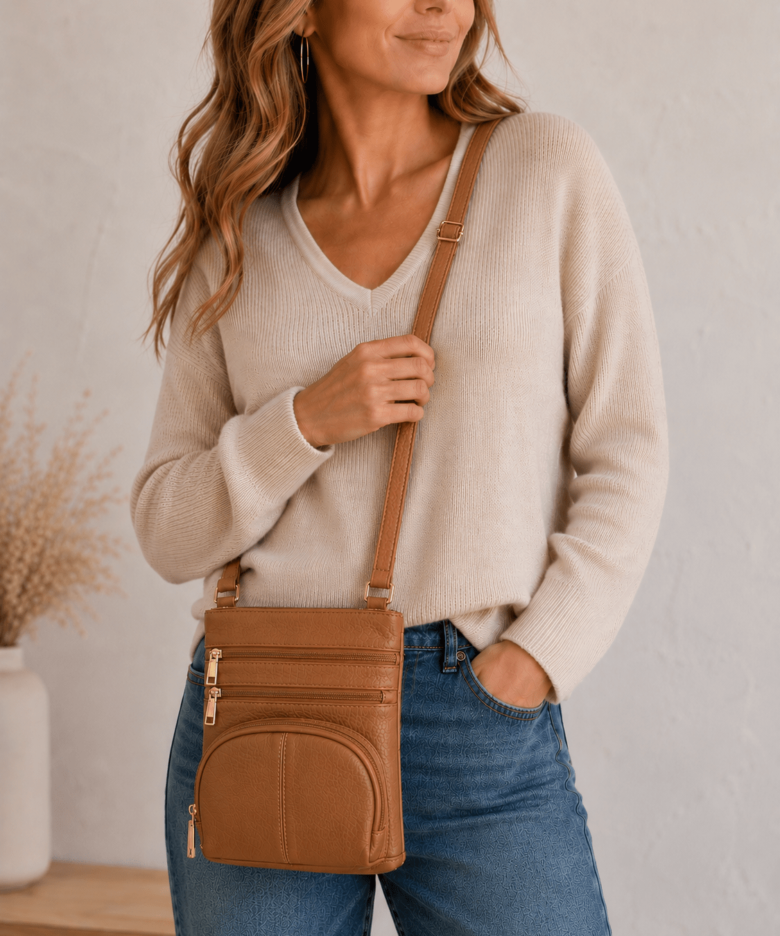 Small Leather Classic Carry-All RM0004A in Camel - Blue Sky Fashions & Lingerie