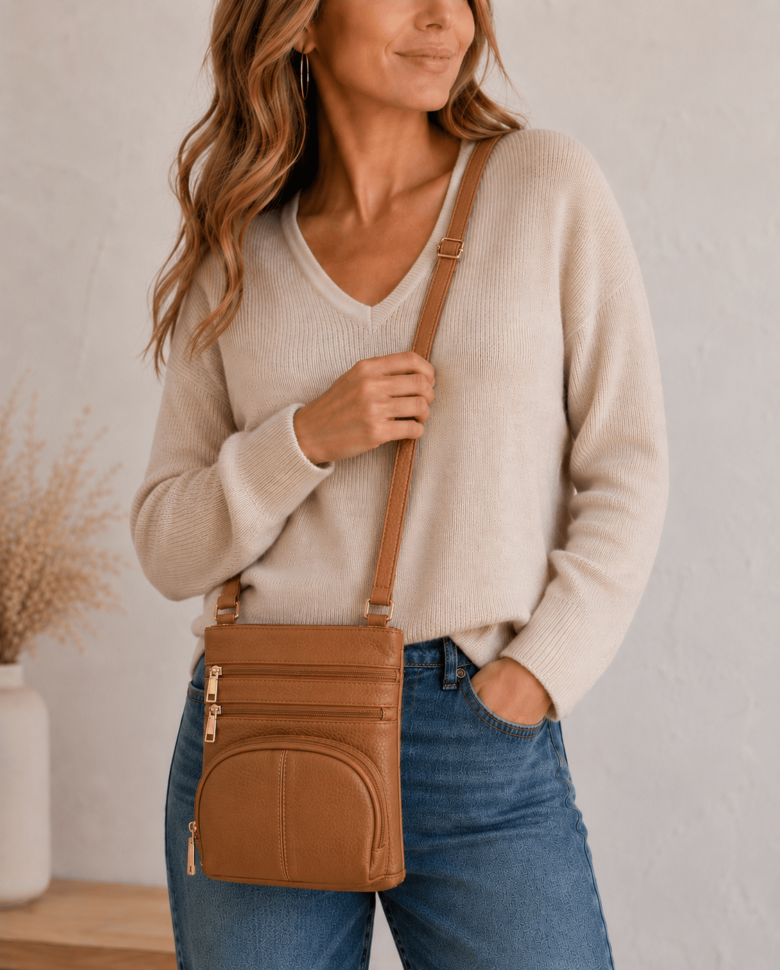 Small Leather Classic Carry-All RM0004A in Camel - Blue Sky Fashions & Lingerie