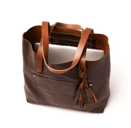 Small Leather Tote Bag - Coffee Brown - Blue Sky Fashions & Lingerie
