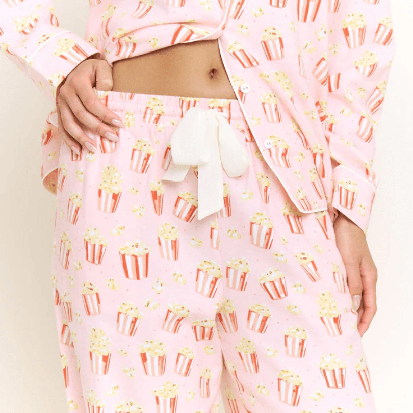 Snooze Mode Long PJ Set in Ballet Pink Popcorn - Blue Sky Fashions & Lingerie