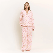 Snooze Mode Long PJ Set in Ballet Pink Popcorn - Blue Sky Fashions & Lingerie