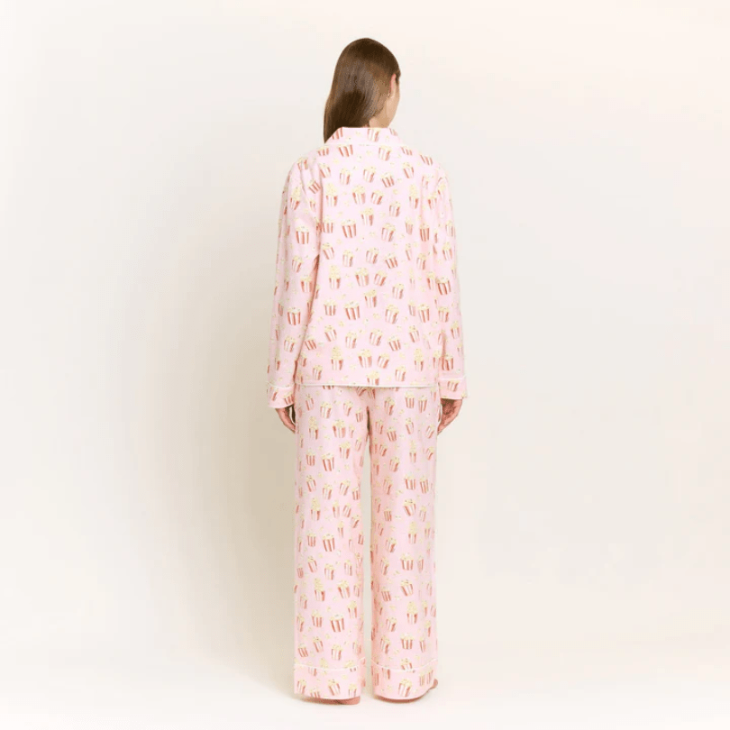 Snooze Mode Long PJ Set in Ballet Pink Popcorn - Blue Sky Fashions & Lingerie