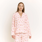 Snooze Mode Long PJ Set in Ballet Pink Popcorn - Blue Sky Fashions & Lingerie